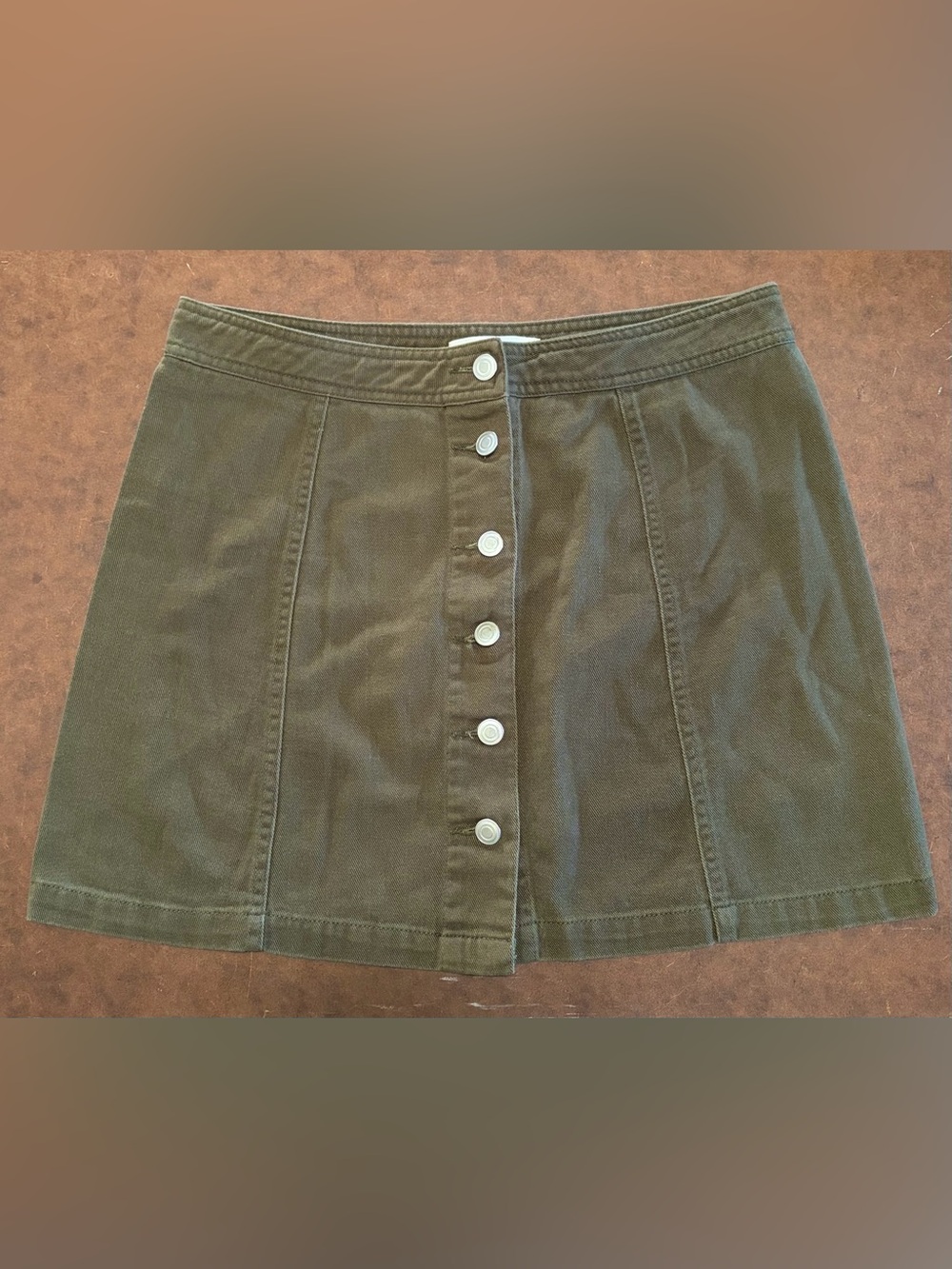 Sans Souci Olive Green Button-Front Mini Skirt